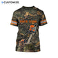 Personalized logger t-shirt featuring woodland camouflage american flag chainsaw all-over print, back view