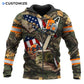 Personalized logger zip hoodie featuring woodland camouflage american flag chainsaw all-over print, zip-front design