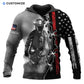 Personalized firefighter hoodie featuring grey firefighter flag print all-over print