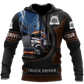 Personalized trucker hoodie featuring blue lightning truck driver all-over print