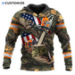 Personalized logger hoodie featuring woodland camouflage american flag chainsaw all-over print