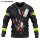 Personalized logger zip hoodie featuring black american flag crossed chainsaws all-over print, zip-front design
