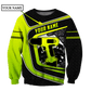 Personalized roofer sweatshirt featuring neon yellow drill and roof frame all-over print