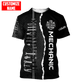 Personalized mechanic t-shirt featuring black and white wrench print all-over print, short-sleeve design