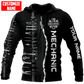 Personalized mechanic zip hoodie featuring black and white wrench print all-over print, zip-front design