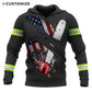 Personalized logger hoodie featuring black american flag crossed chainsaws all-over print