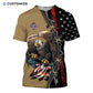 Personalized firefighter t-shirt featuring eagle and distressed flag all-over print, short-sleeve design