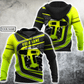 Personalized roofer hoodie featuring neon yellow drill and roof frame all-over print