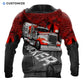 Personalized trucker hoodie featuring red black semi truck all-over print, back view