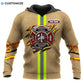 Personalized firefighter hoodie featuring tan fire badge stripe print all-over print