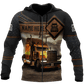 Personalized trucker zip hoodie featuring brown diamond panel semi truck all-over print, zip-front design