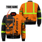 Personalized roofer bomber jacket featuring orange skull and roofing frame all-over print