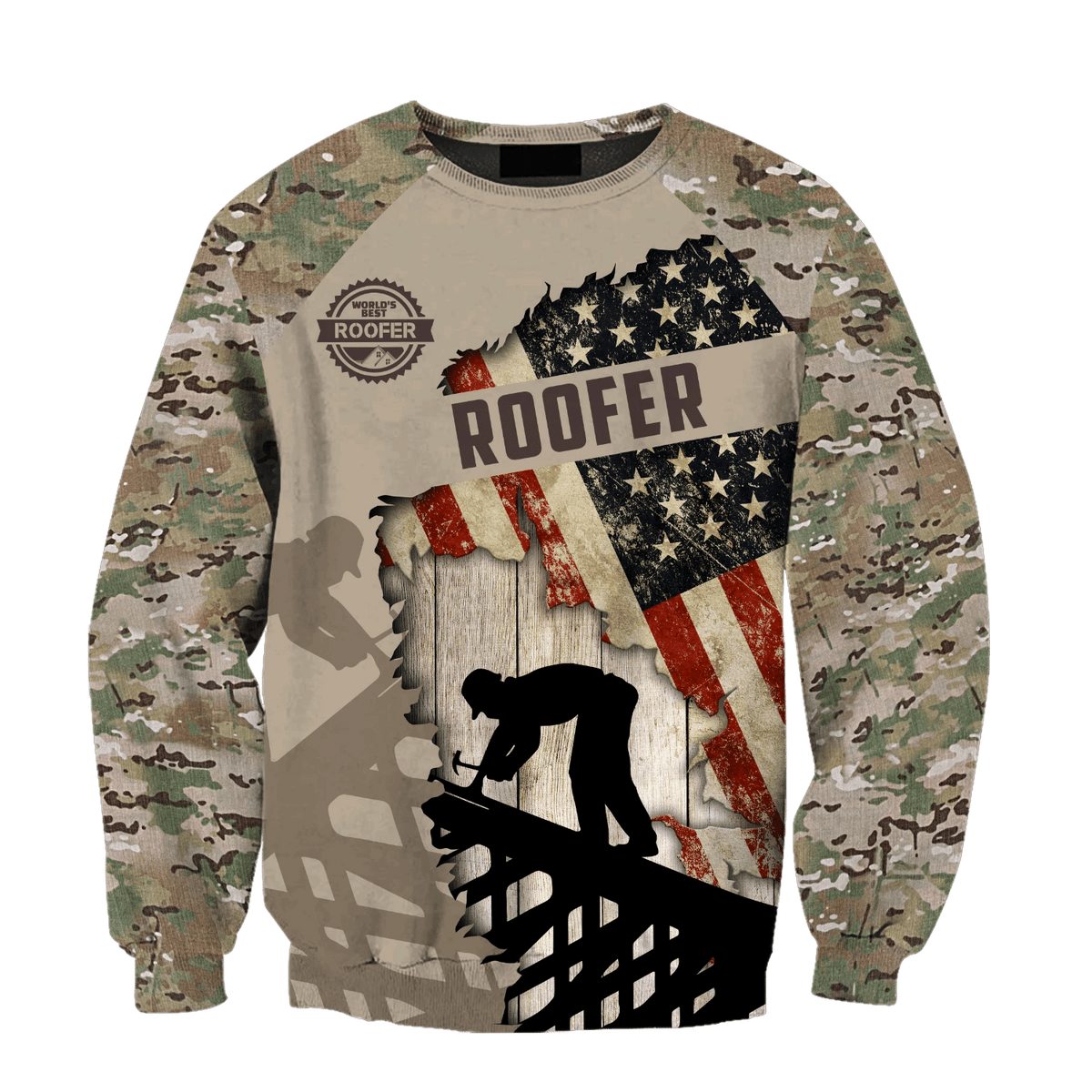 Roofer sweatshirt featuring american flag all-over print