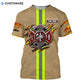 Personalized firefighter t-shirt featuring tan fire badge stripe print all-over print, short-sleeve design