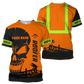 Personalized roofer t-shirt featuring orange skull and roofing frame all-over print