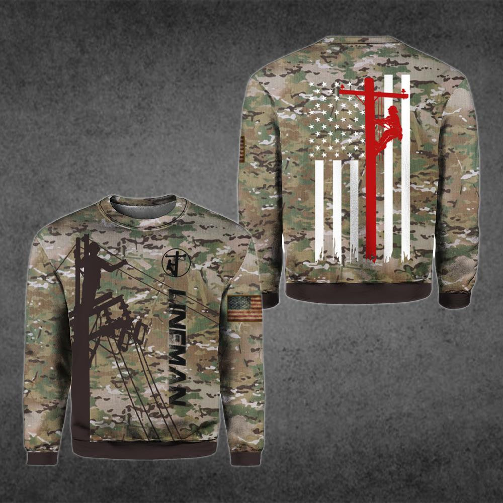 Personalized electrician sweatshirt featuring lineman american flag all-over print