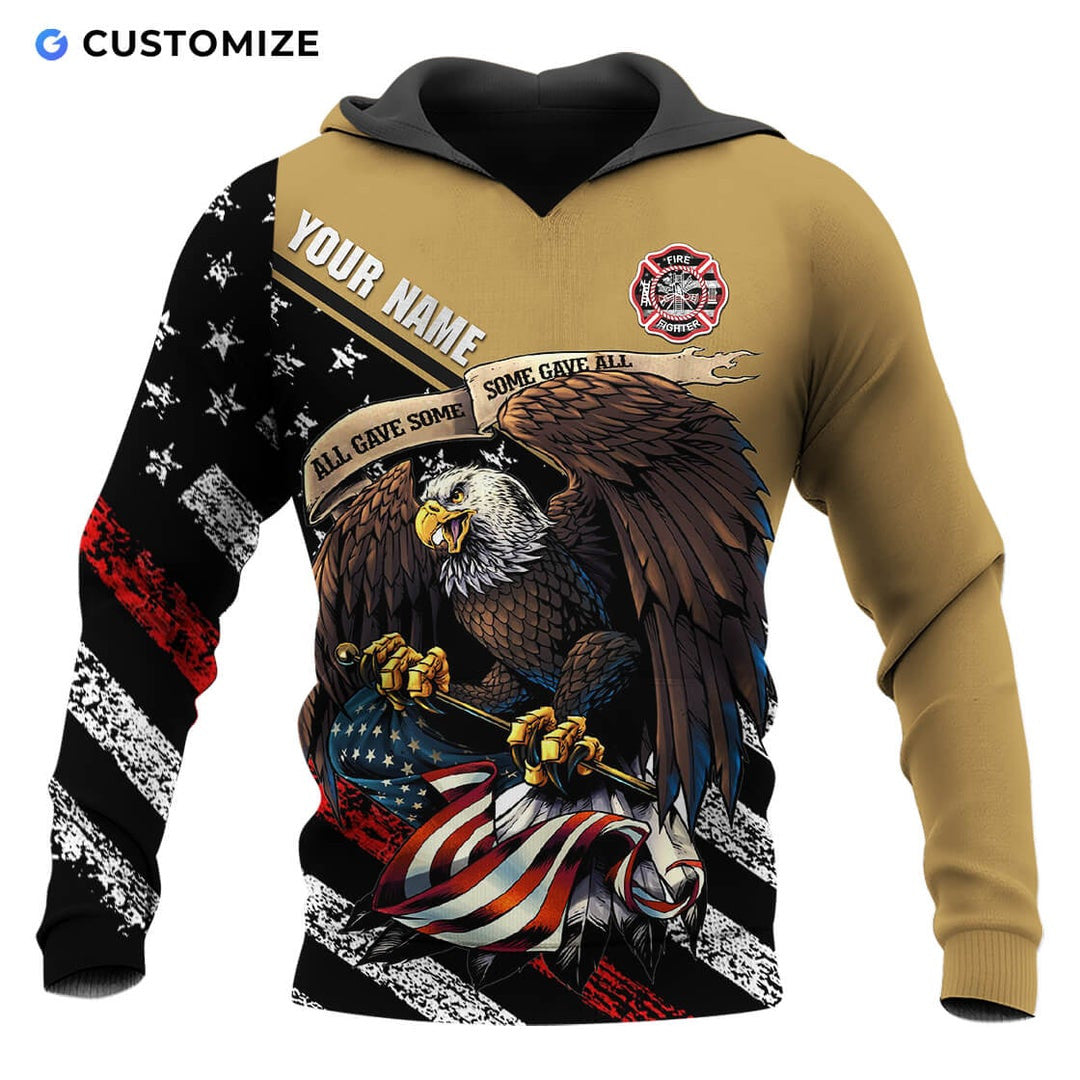 Personalized firefighter hoodie featuring eagle all gave some print all-over print