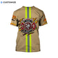 Personalized firefighter t-shirt featuring tan fire badge stripe print all-over print, back view