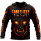 Personalized carpenter hoodie featuring fiery orange skull all-over print