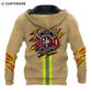 Personalized firefighter hoodie featuring tan fire badge stripe print all-over print, back view