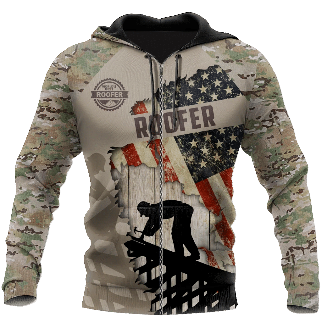 Roofer zip hoodie featuring american flag all-over print