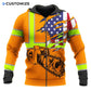 Personalized logger zip hoodie featuring orange american flag chainsaw all-over print, zip-front design