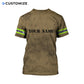 Personalized firefighter t-shirt featuring tan fire rescue flag print all-over print, back view