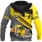 Personalized trucker hoodie featuring yellow semi truck print all-over print, back view