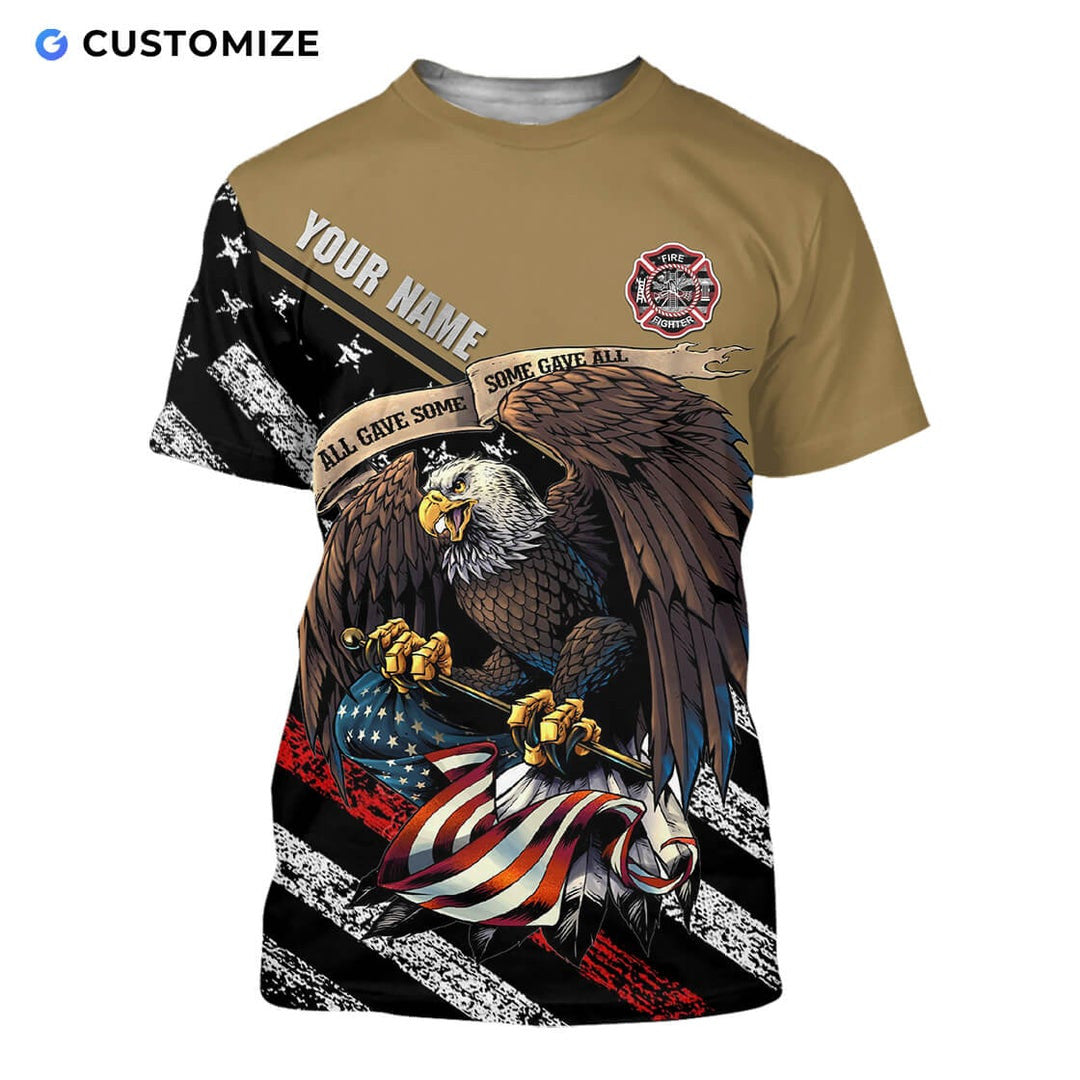 Personalized firefighter t-shirt featuring eagle all gave some print all-over print, short-sleeve design