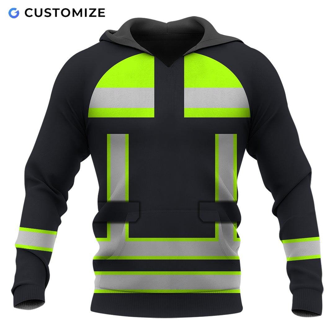 Personalized EMS paramedic hoodie featuring black and yellow vest print all-over print