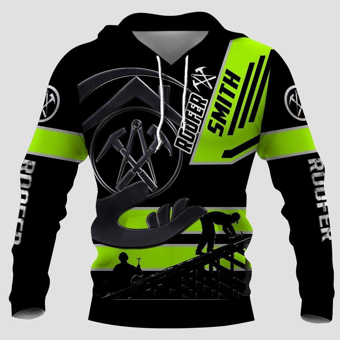 Roofer hoodie featuring black neon yellow roof frame all-over print