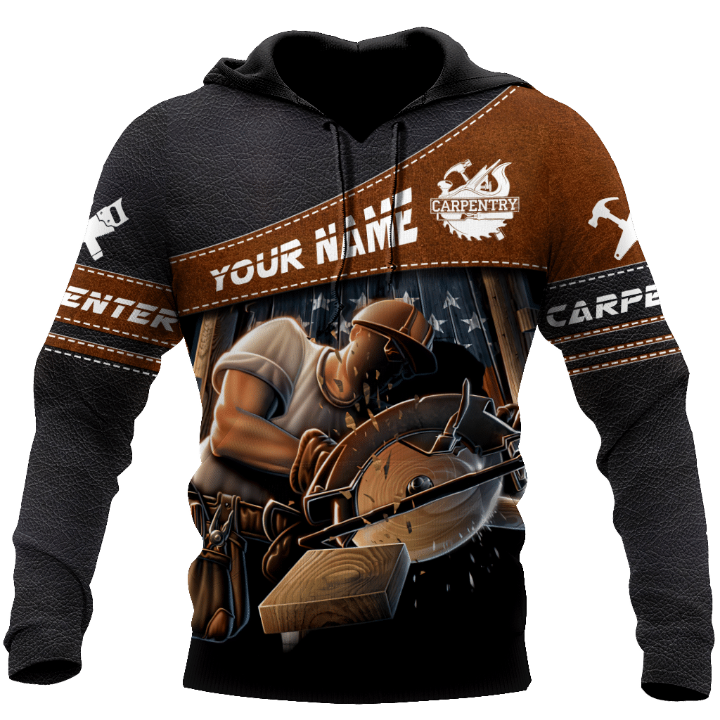 Personalized carpenter hoodie featuring brown diagonal band circular saw all-over print