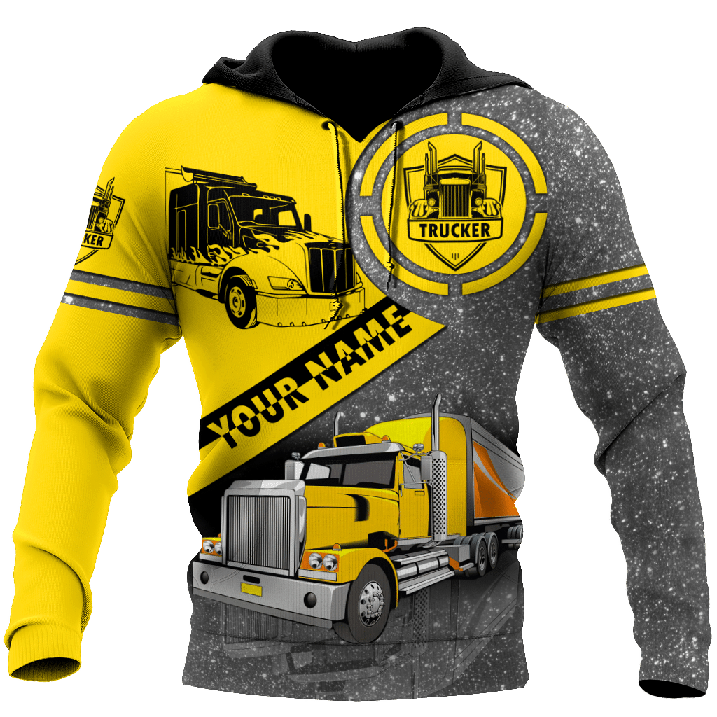 Personalized trucker hoodie featuring yellow semi truck print all-over print