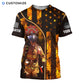 Personalized firefighter t-shirt featuring firefighter and flame flag all-over print, short-sleeve design