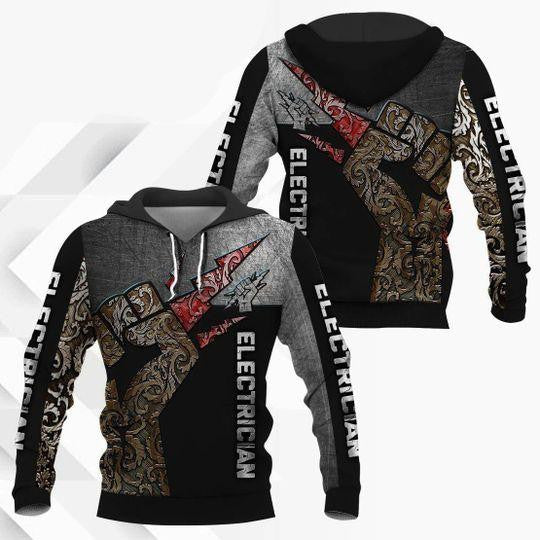 Personalized electrician zip hoodie featuring black white torn panel lineman all-over print