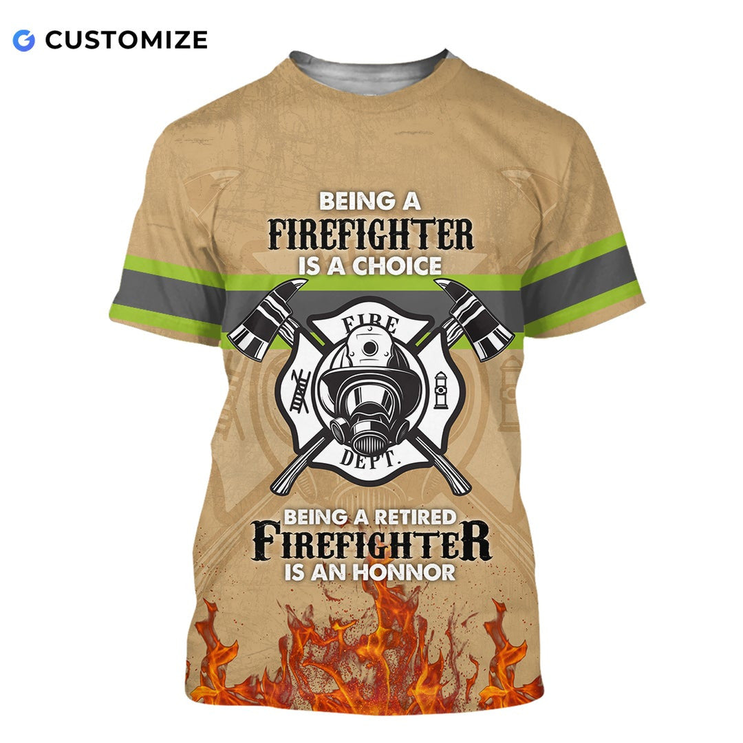 Personalized firefighter t-shirt featuring retired firefighter print all-over print, short-sleeve design