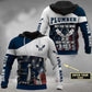 Personalized plumber hoodie featuring navy white american flag pipework all-over print