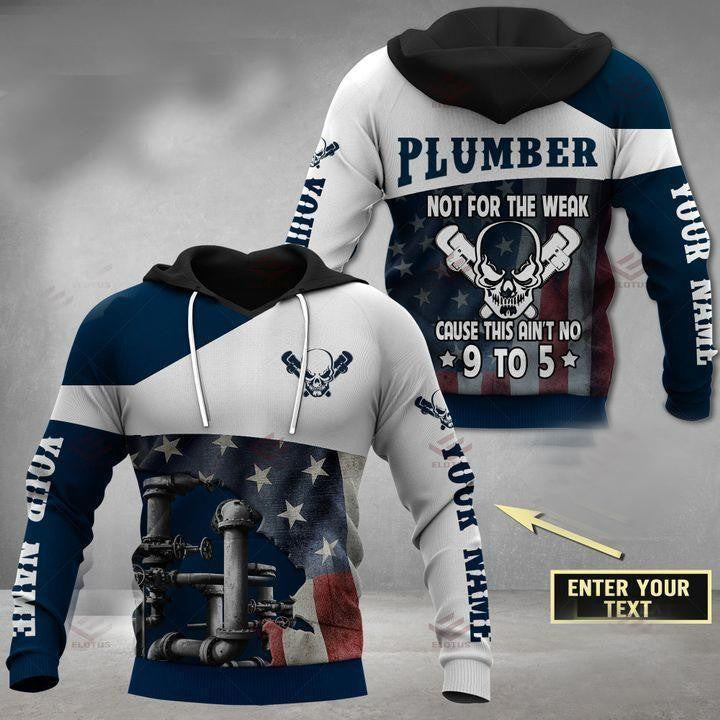 Personalized plumber hoodie featuring navy white american flag pipework all-over print