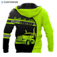 Personalized trucker hoodie featuring neon yellow black diagonal semi truck all-over print, back view