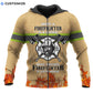 Personalized firefighter zip hoodie featuring retired firefighter print all-over print, zip-front design