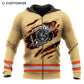 Personalized firefighter zip hoodie featuring orange stripe fire rescue print all-over print, zip-front design
