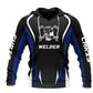 Personalized welder hoodie featuring black blue welding helmet badge all-over print