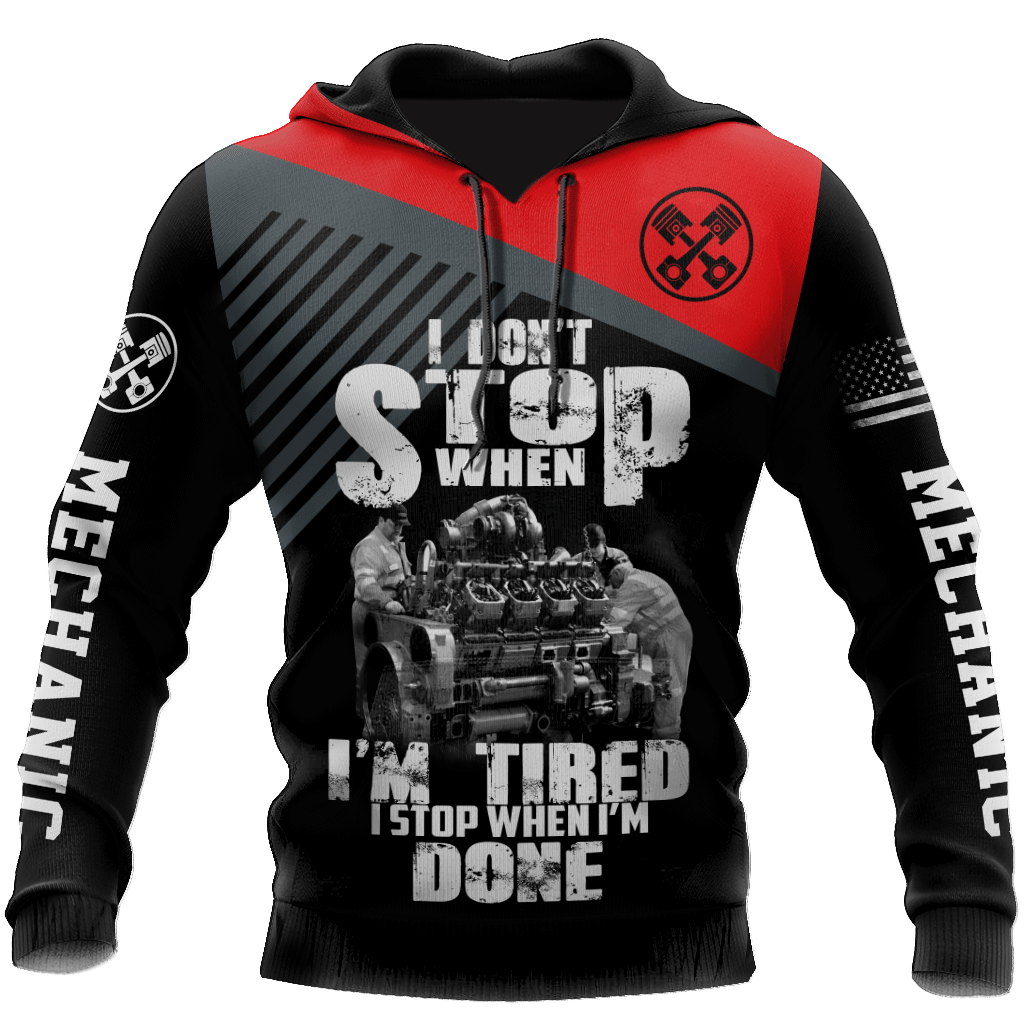 Personalized mechanic hoodie featuring red black mechanic work quote all-over print