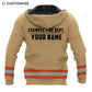Personalized firefighter hoodie featuring orange stripe fire rescue print all-over print, back view