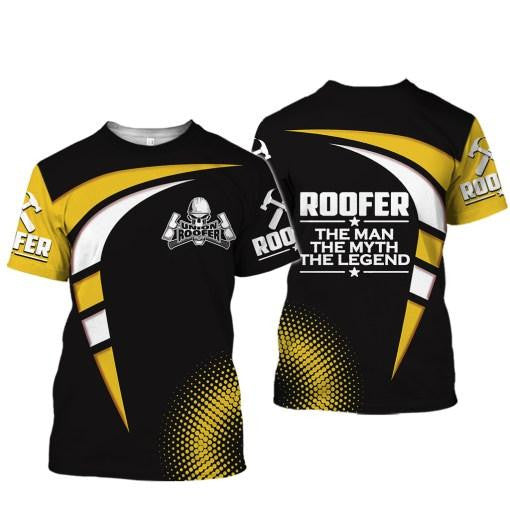 Roofer t-shirt featuring black yellow roofer legend all-over print