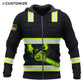 Personalized logger zip hoodie featuring black yellow stripe chainsaw all-over print, zip-front design