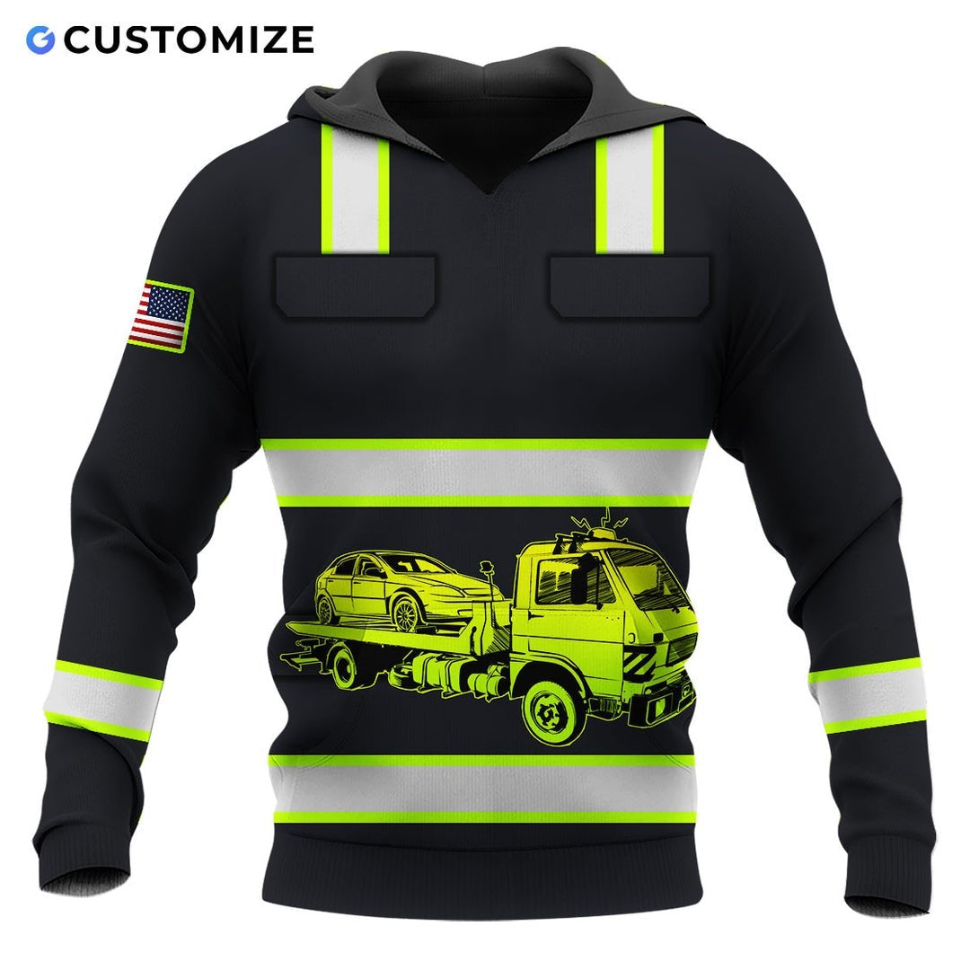 Personalized trucker hoodie featuring black yellow stripe tanker truck all-over print