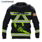 Personalized logger hoodie featuring black yellow stripe chainsaw all-over print, back view