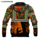 Personalized logger hoodie featuring orange forest logger silhouette all-over print, back view