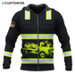 Personalized trucker zip hoodie featuring black yellow stripe tanker truck all-over print, zip-front design